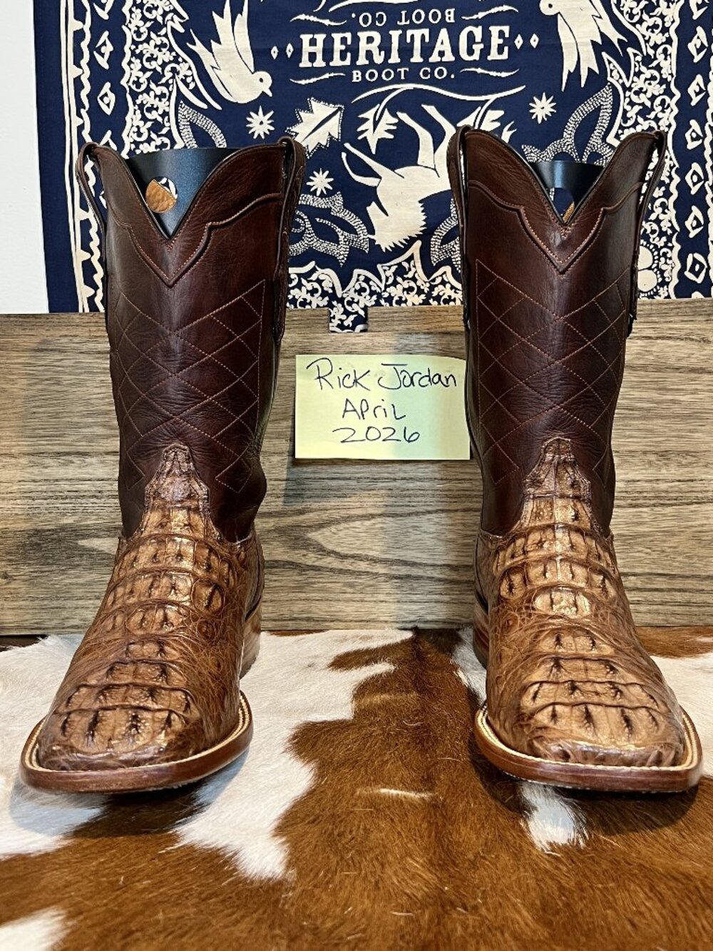 [SOLD] Black Jack Brown Caiman Head/Horn Back Cowboy Boots in Men's Size 11D